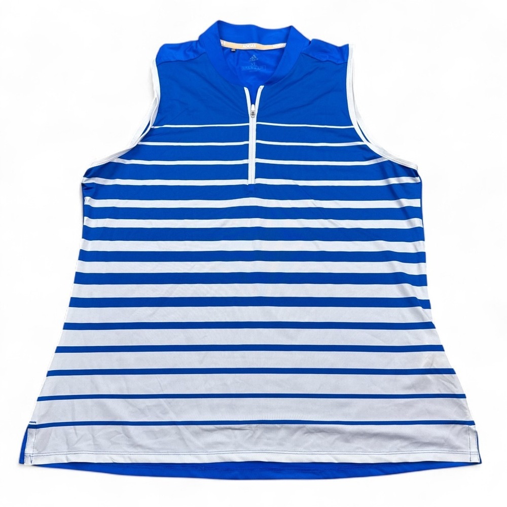 adidas Tennis Tank Top Womens Size XL White Blue Striped 1/4 Zip Athleisure